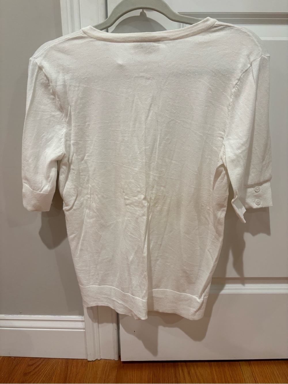 LOFT White Short-Sleeve Button Cardigan Sweater - Picture 4 of 4